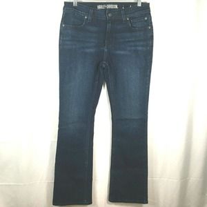 Harley Davidson‎ Jeans Womens Sz 30 Dark Wash Boot Cut Zip Denim Harley Patch